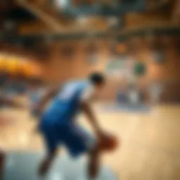 Basketball court with players in action