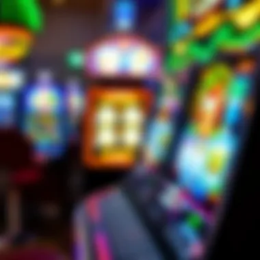 Close-up of a themed slot machine with bright graphics