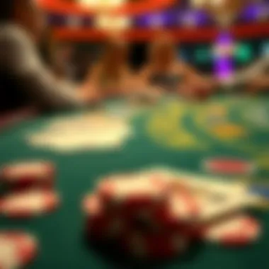 Intense Blackjack Action Close-up of a blackjack table showcasing cards and chips