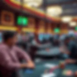 A bustling poker tournament venue in Cleveland with players at the tables