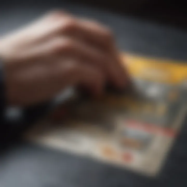 A close-up view of a hand uncovering the results on a scratch-off ticket