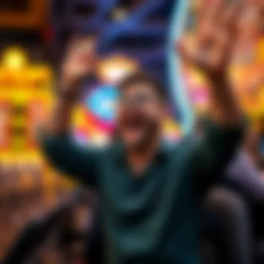 An excited player celebrating a win on a free slots game