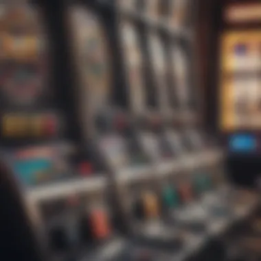 Close-up of colorful slot machine with spinning reels