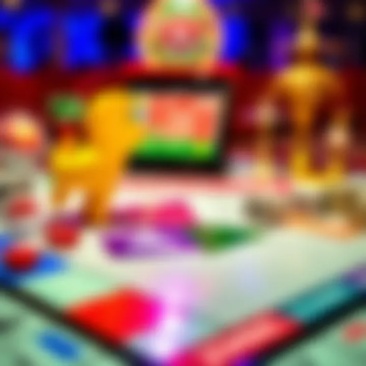 Colorful Monopoly game board with casino elements