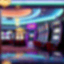 A vibrant casino scene featuring a variety of slot machines