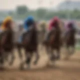 A close-up of a horse racing event with spectators