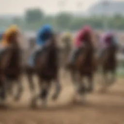 A close-up of a horse racing event with spectators