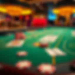 A vibrant blackjack table with cards and chips