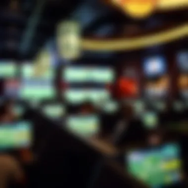 Interior layout of the sportsbook highlighting betting stations and screens