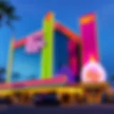 Exterior view of Hotel Rio showcasing its vibrant facade