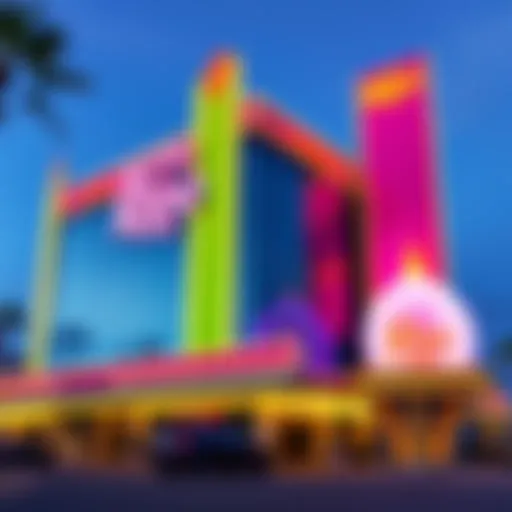 Exterior view of Hotel Rio showcasing its vibrant facade