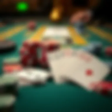 Close-up of a deck of cards and chips on a gaming table
