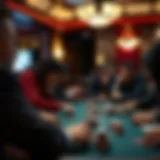 A high-stakes poker table with players in intense concentration