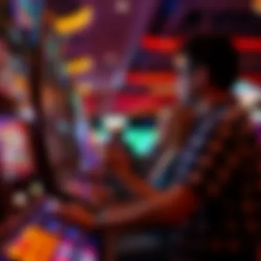 Engaging Player Experience Players engaging with slot machines in a lively atmosphere