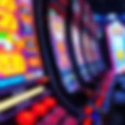 A close-up view of a modern slot machine interface showing vibrant graphics and buttons.