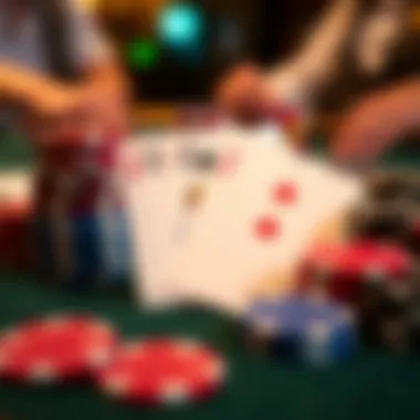Close-up of playing cards and chips on a table
