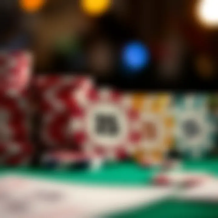 An array of poker chips displaying different denominations