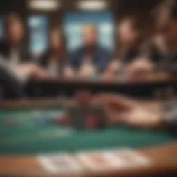 A vibrant poker table with chips and cards