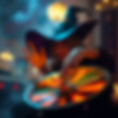 A captivating illustration of a witch spinning a wheel