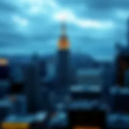 New York skyline with sports imagery