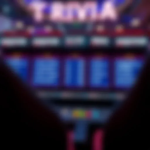 A visual representation of a trivia game interface showing questions and answers
